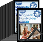 NUITPY 25 Pack Magnetic Sign Holder, 8.5in x 11in Self Adhesive Wall Mount Magnetic Document Holder, Magnetism Border Sign Holder with Transparent PVC Front Cover