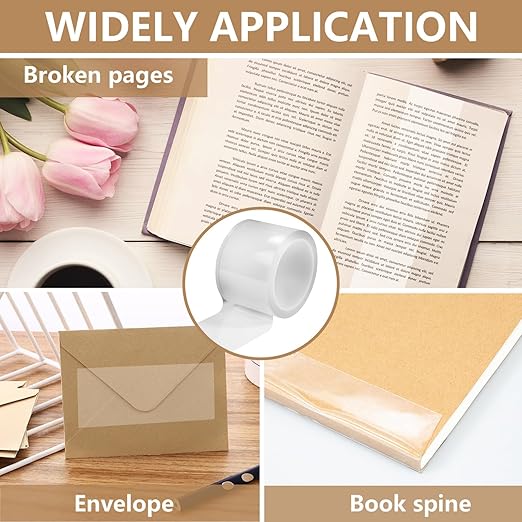 Qyueyue 2 Inch Clear Book Repair Tape, 16.5 Ft Strong Adhesive Binding Tape for Textbook Spine, Photo Album, Archival Safe Library Repair Supplies, Invisible Mending Tape