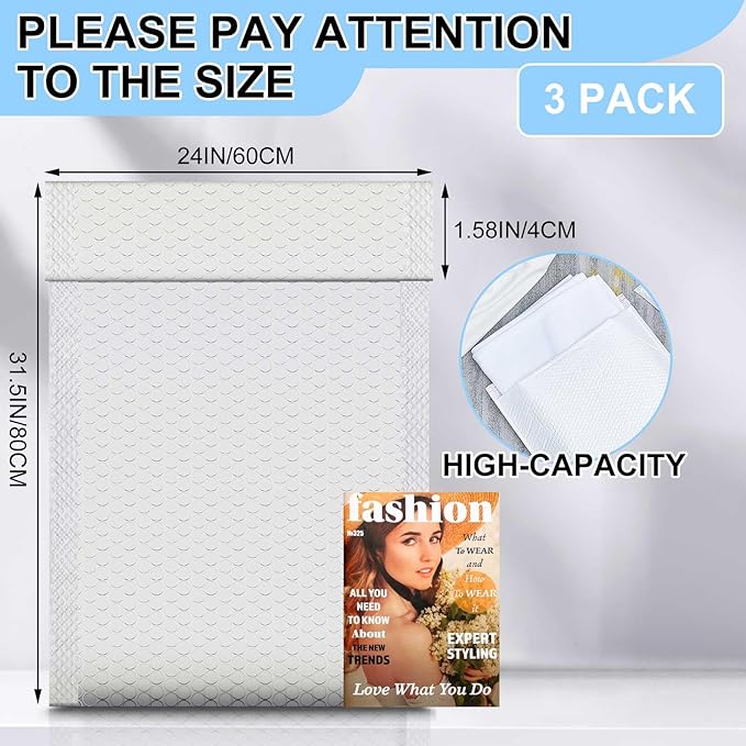 Ireer 3 Pack Extra Large Bubble Mailers 24 x 31.5" Poly Padded Envelopes Cushioned Mailing Envelopes Bubble Padded Mailers Self Adhesive Waterproof Shipping Bags for Business Gift Packaging