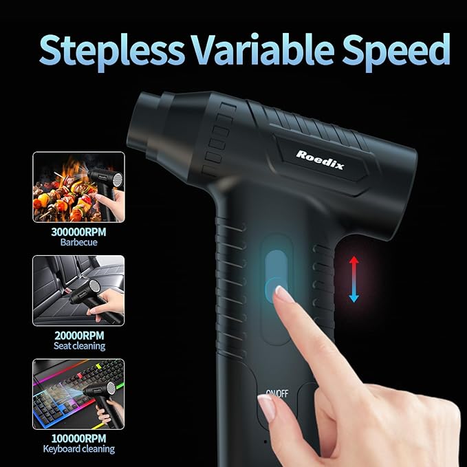 Compressed Air Duster, New Upgrade 300000RPM Electric Air Duster, Powerful Replace Compressed Air Can - No Canned Air, Jet Dry Blower Portable Air Blower for Computer Clean, Keyboard, Home. (Black)