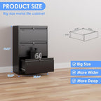 SUXXAN 3 Drawer File Cabinet, Lateral Filing Cabinet with 3 Locks for Home Office, Black File Cabinets with Business Card Holder for Letter/Legal/F4/A4 Hanging Files