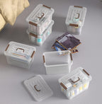 WYT 6-Pack Clear 7 Quart Storage Latch Box/Bins, Plastic Stackable Latching Box with Brown Handle and Lid, Multi-Purpose, 7 Litre