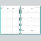 Daily Planner Undated - A5 To Do List Notebook Hourly Schedules, Spiral Appointment Planner for Women and Men, PVC Hardcover, Inner Pocket, Elastic Closure, 5.8" x 8.3", Teal