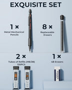 STAGEEK Mechanical Pencils 0.5 with Case, Metal Weatherproof Body Outdoor Artist Mechanical Pencil with 120 PCS HB & 2B Lead Refills, Eraser, for Writing Drafting Drawing and Sketching