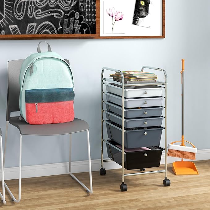 Giantex 6 Storage Drawer Cart Rolling Organizer Cart for Tools Scrapbook Paper Home Office School Multipurpose Mobile Utility Cart (Black Gradient)