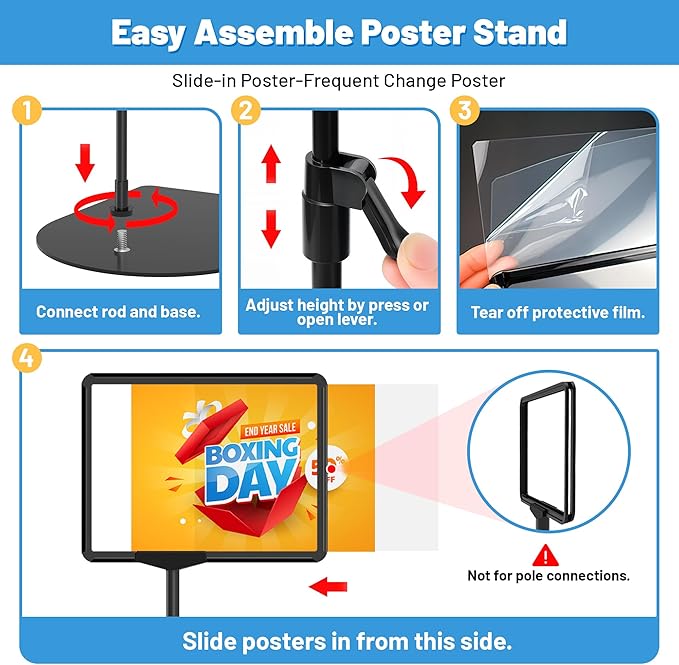 VAIIGO Sign Holder Stand A4, Adjustable Poster Stand for Table Top & Floor, Signage Display Stands, Floor Standing Sign Holder for Advertisement, Tradeshow, Store, Business, 2 Pack