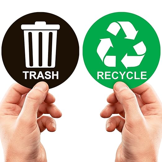 Recycle Sticker for Trash Bins - Perfect Recycling Stickers for Trash Can - 2 Pack - 5" by 5" Decal Logo - Ideal Label Sign for Home or Office Refuse Bin - Suitable for Indoor/Outdoor use