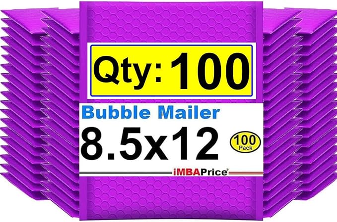 iMBAPrice 8.5x12 Inches Purple Color Polybubble Bag, 100-Pack Medium Size #2 Self Seal Poly Bubble Mailers Padded Packing Envelopes (Total 100 Bags)