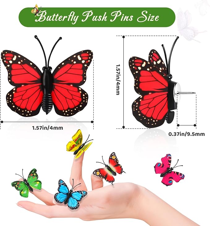 50Packs Decorative Thumb Tacks Butterfly Push Pins Yellow Thumbtacks Cute Pushpins for Cork Board Bulletin Board Wall in Office Cubicle Decor Decorations