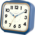 Tinload 5.5" Large Analog Alarm Clock • Silent Non Ticking • Gentle Wake • Beep Sounds • Increasing Volume • Battery Operated Snooze and Manual Light • Retro Blue