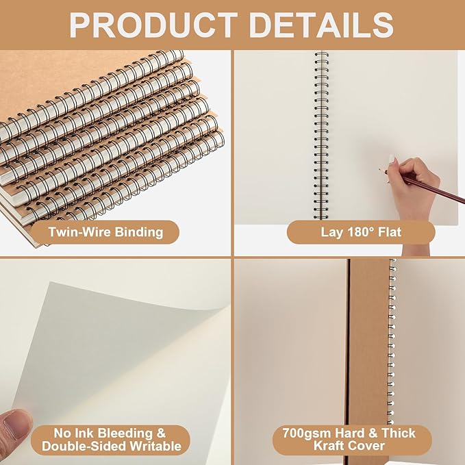 PerKoop 1 Pcs 8.5"x11" Spiral Sketch Pad A4 Large 100 Sheet Blank Notebook Sketch Pads 60lbs (100gsm) Xmas Gifts Sketching Drawing Pad Journals Art Sketchbook for Teachers Students Kids