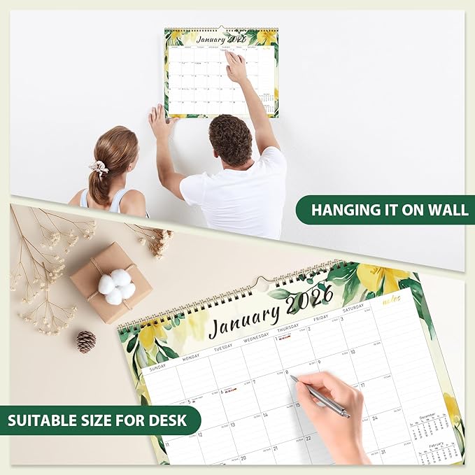2026 Wall Calendar, Monthly Wall Calendars, Jan 2026 - Jun 2027, Desk Planner (8.5" x 11"), Hanging for Home, School, Office Supplies
