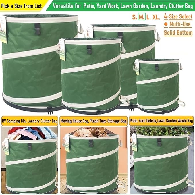 24-Gallon Collapsible Trash Can (19x21 in) Hard-Shell Bottom Leaf Bag,Yard Waste Bags,Garden Debris Bag,RV Camp Waste Bin,Pop-Up Trash Can,Recycling Bin,Laundry Hamper,Lawn Grass Clippings,Weed Barrel