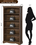 TVU 5-Tier Wooden Bookshelf, 65 Inch Tall Bookshelf with Storage, Floor Standing Modern Style Display Bookcase for Living Room, Office, Study Room, Entryway, Brown