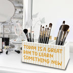 XPH Inspirational Pen Pencil Holder Organizer for Desk, Motivational Gifts for Women, Today Is a Great Day to Learn Something New Wooden Box Sign for Home Office Desk Tabletop Decorations