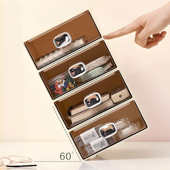 OSteed Spacious Desktop Storage Box, 2 Large Storage Drawers, Stackable Office Desk Drawer Organizer and Accessories, Printer Paper Organizer, Cream Plastic Drawers for Workspace