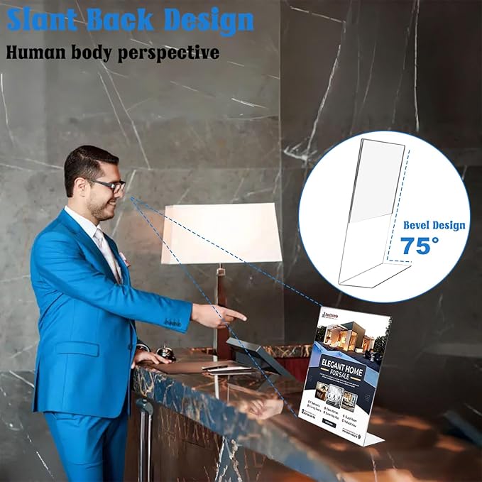 Laerjin Acrylic Sign Holder 4 x 6 - 10 Pack Slanted L-Shaped Photo & Menu Display Stand, Clear Plastic Frame with Side Loading Design - For Tabletop Signs in Cafés, Events, Retail