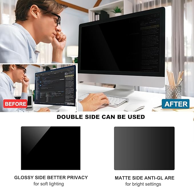 Pozlle 23.6 Inch Computer Privacy Screen Shield [2 Pack] for 16:9 Widescreen Desktop Monitor - Anti-Glare Blue Light Privacy Filter and Anti Spy Privacy Screen Protector Film