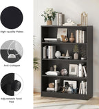 Farini 48 Inch Tall 4-Shelf Bookcase, Wood Bookshelf Storage Organizer Adjustable Shelf for Home Office, Study Room, Easy Assembly,Black