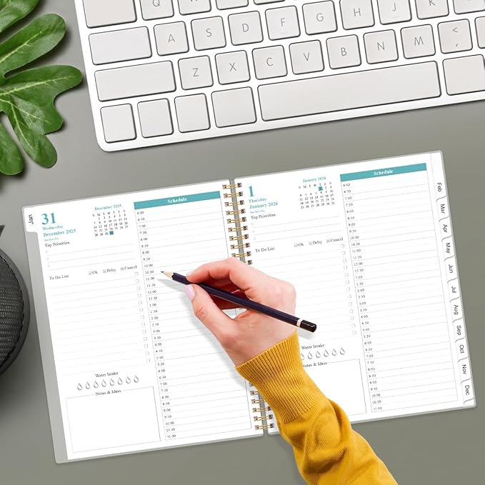 2026 Daily & Monthly Planner - One Page Per Day, Daily Planner from January 2026 - December 2026, Planner 2026 with 12 Monthly Tabs, 8.5" x 11", Rose Leaf