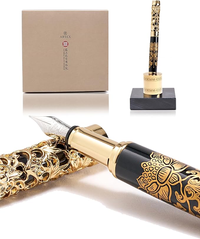 ARTEX Luxury Fountain Pen Set With Stand - Museum Art Collections - Crafting Timeless Beauty - the Best Gift & Office Desk Decor, German SCHMIDT Fine Nib, Inspirational Office Desk Decor