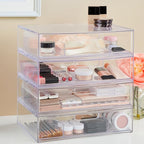 STORi STAX Plastic Stackable Organizer Drawers (Set of 2) Clear | 12.5" Wide | Set Includes One Open Drawer & One Divided Drawer | Organize Office Desk Accessories & Sort Paper | Made in USA