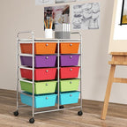 GOFLAME 10-Drawer Rolling Storage Cart, Art Craft Storage Organizer on Wheels, Multipurpose Movable Utility Cart for School, Office and Home, Multicolor