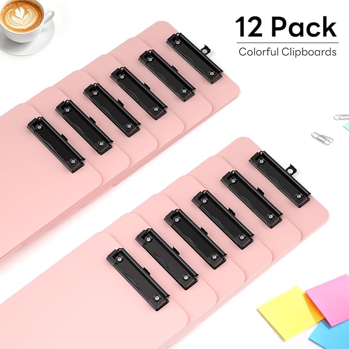 Zoenley A4 Plastic Clipboard Set of 12, Pink 12.5 x 9 Letter Size for Classroom, Students, Teacher, Nurse, 8.5 x 11 Clip Board with Low Profile Black Clip, Office & School Supplie