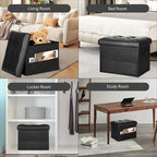 Storage Ottoman Foot Rest Stool with Thicker Foam Padded Seat. Foldable Leather Footstool Bench. Small Ottoman with Storage for Living Room Bedroom Coffee Table 350 lbs, 17x13x13in, Black.