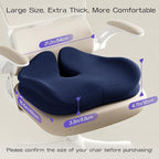ZZ-WELL Seat Cushions for Office Chairs - Ergonomic Tailbone Pain Pressure Relief Seat Cushion - Extra Large & Thick Design Memory Foam Office Chair Cushion, 21.2" W X 16.5" L (Blue)