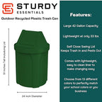 Sturdy Essentials 42 Gallon Round 100% Recycled Plastic Indoor or Outdoor Commercial Trash Can with Easy Access Swing Top Lid | Great for Schools and Businesses - Green Granite