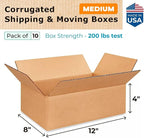 Medium Moving & Shipping Boxes 12x8x4 inches (10-Pack) - Extra Strength 200 lb vs Regular - Corrugated Strong Packing Boxes - Packing Box for Moving Medium - Box for Shipping by IDL Packaging