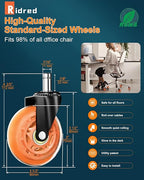 RidRed Gaming Chair Wheels - Heavy-Duty Office Chair Wheels - Replacement Rubber Casters- Universal Fit 3 Inch Chair Casters, Noise Free, Fits 98% Chair, for All Floor