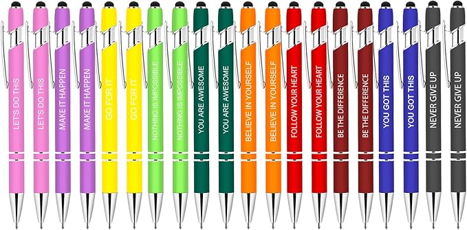 Luxeviss 20 Pcs Inspirational Pens Bulk - Motivational Ink Ballpoint Pen with Quotes Stylus Tip Nurse Gifts for School Coworkers Office Supplies Black Ink