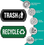 Recycle and Trash Stickers for Trash Cans - Vinyl Recycling Bin Labels - 2 Pack - 6.5" by 3" Green & Black Decals Logo Set - Waste Signs for Home Kitchen or Office Bins Indoor/Outdoor Use