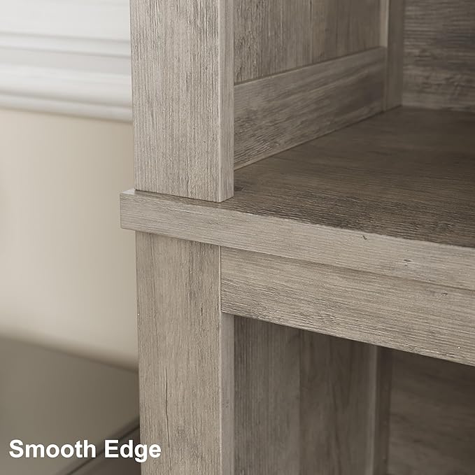 IDEALHOUSE 71" Farmhouse Bookshelf w/Adjustable Shelves & 31.5 in Whidth, 5 Tier Tall Bookshelf with Wooden Legs, Vintage Wooedn Book Shelf for Living Room Office (Gray, 71.3" H x 31.5" W x 11.8" D)