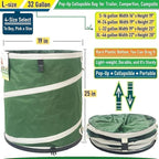 32-Gallon Collapsible Trash Can (19x25 in) Hard-Shell Bottom Leaf Bag,Yard Waste Bag,Garden Debris Container,Pop-Up Recycling Bin,RV Camping Waste Bin,Laundry Hamper,Lawn Grass Clippings,Weeds Basket