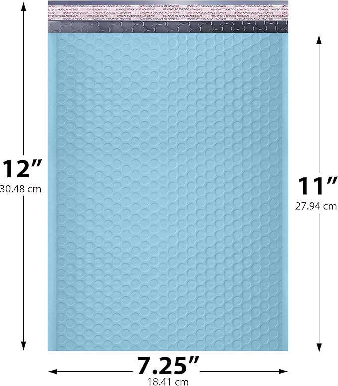 Light Blue Poly Bubble Mailers 7.25x12 inch #1 | Self Seal Padded Envelopes | Cushioned Bubble Mailer | Usable Size 7.25x11 | WaterProof | Lightweight mailing Shipping Bags | 200 Pack Bulk
