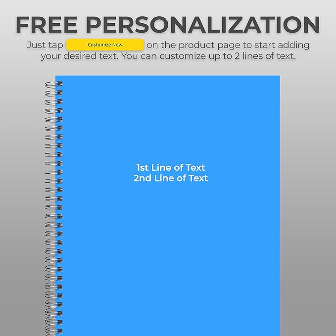 Custom Spiral Notebook Journals with a Blue Colored Cover - 6 Pack of 8.5" x 11" – College Ruled, Hard Cover, 50 Sheets Per Book – For Journaling, Office, School Supplies, etc.