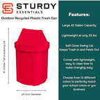 Sturdy Essentials 42 Gallon Round 100% Recycled Plastic Indoor or Outdoor Commercial Trash Can with Easy Access Swing Top Lid | Great for Schools and Businesses - Red
