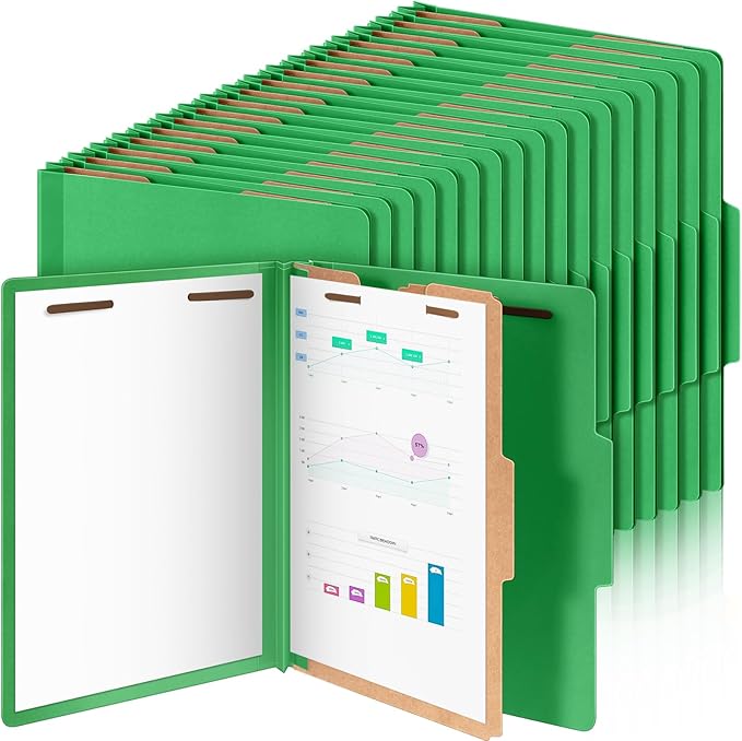 Skyygemm 36 Pcs Classification Folders Letter Size, 1 Divider Pressboard File Folder with Fasteners, Expanding File Organizer Bulk for School Teachers, Office Employee, Coworker, Staff (Green)