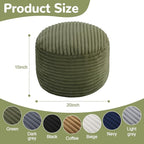 MeMoreCool Stuffed Round Pouf Ottoman Foot Rest, Soft Plush Floor Pouf Foot Stool, Corduray Footstool Footrest, Small Round Ottoman for Living Room Couch Sofa Chair, 20x15 Inch Green