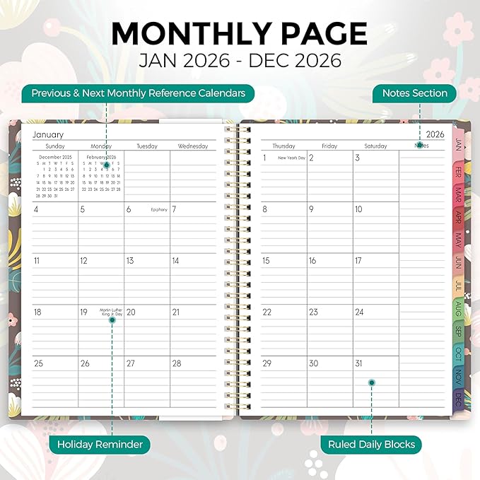 2026 Planner, Weekly and Monthly Planner, January 2026 - December 2026, 8.5" x 11" Agenda Planner with Monthly Tabs, Goal Setting & Time Management Organizer for Women & Men