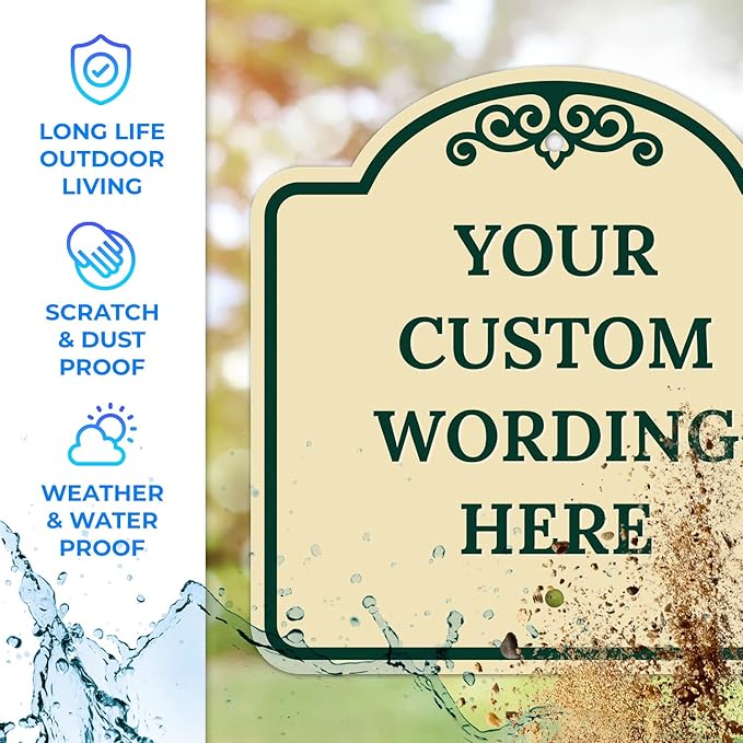 Custom Decorative Sign, Personalized Metal Sign for Business, Driveway, Home, Airbnb, Office Door Plaque, Ivory Sign, 12x12 Inches, ACM, Fade Resistant, Made in USA by Sigo Signs