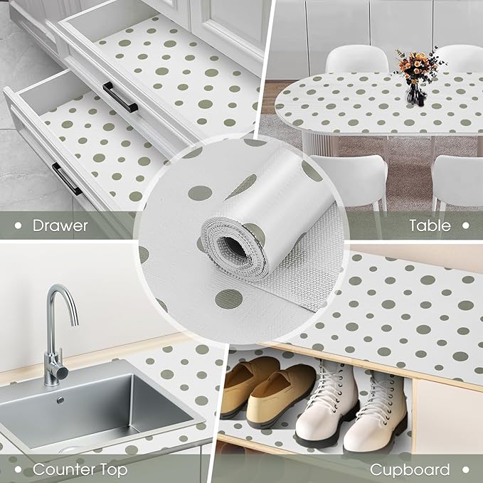ALIUNI Drawer and Shelf Liner, Non-Slip Kitchen Cabinet Liners Non-Adhesive Thick Strong Grip Waterproof Washable Mats Protect Dresser Shelves Cupboard Bathroom Cabinets, Polka Dot, 24 in X 20 FT