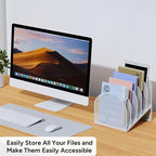 OUTIOE 5-Section Desk File Organizer, Metal Mesh Folder Organizer for Documents, Mail & Office Papers (White)