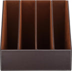 KINGFOM 4-Slot Wood Leather Document Files Holder Rack Stand Desk Files Organizer Papers Collection Cabinet (4 slot brown)