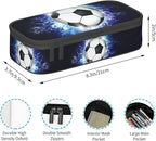 SNAPMADE Soccer Ball Pencil Box Sports Pencil Case for Boys Men, Large Capacity Durable Blue Black Pencil Pouch Storage Pen Bag Stationary Case with Double Zippers