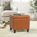 Homebeez Tufted Faux Leather Storage Ottoman Square Cube Foot Rest Stool with Flip Top, Orange