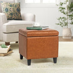 Homebeez Tufted Faux Leather Storage Ottoman Square Cube Foot Rest Stool with Flip Top, Orange